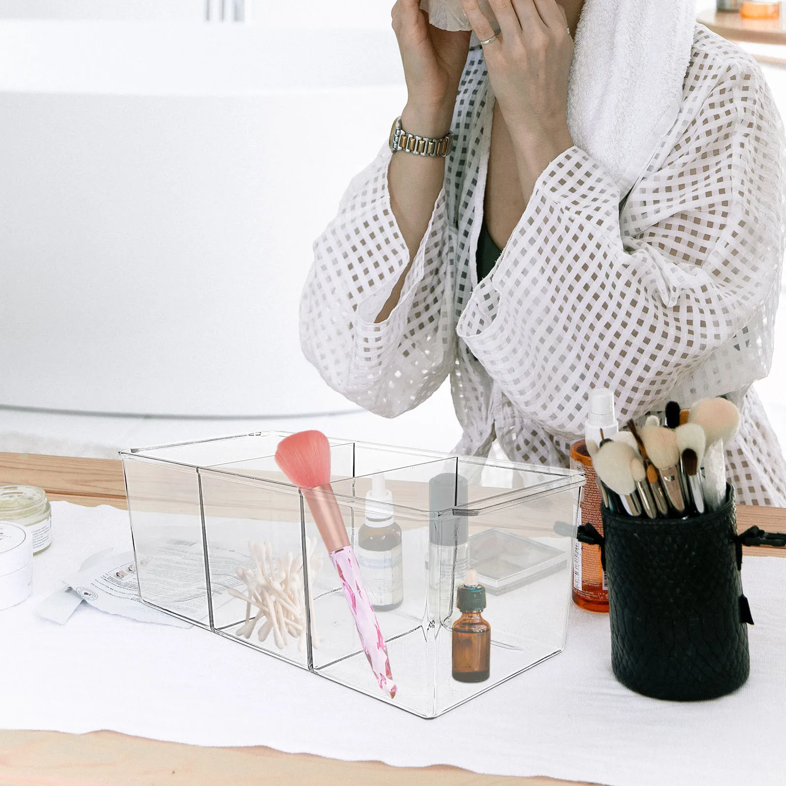

Thickened Transparent Makeup Organizer Box Multi-Grid Storage Holder Desktop Storage Container For Skincare Products