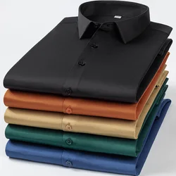 2024 camicie da uomo antirughe elasticizzate in tinta unita di alta qualità camicie a maniche lunghe camicie Slim Social Business camicia Casual S- 6XL