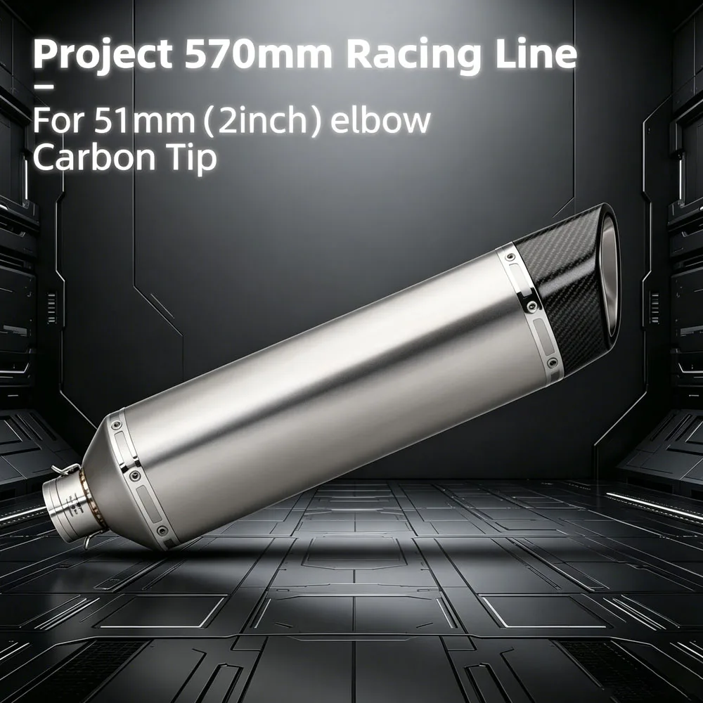 

Motorcycle Universal 51MM Interface Carbon Tip 570MM Muffler Racing Line Exhaust Kit For S1000RR MT-09 R3 NINJA400 CB650F