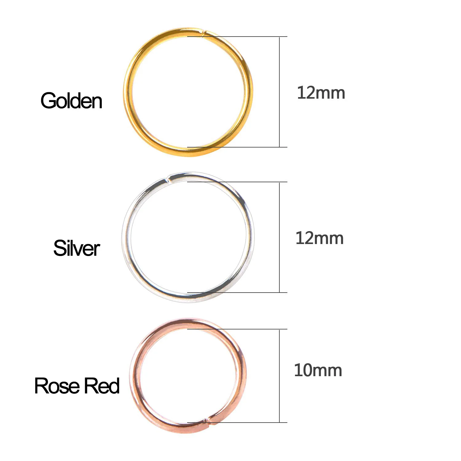 100 peças 12mm dourado/tira/rosa vermelha cor anéis de cabelo grampos de cabelo laço para mulheres meninas acessórios de cabelo diy dreadlock