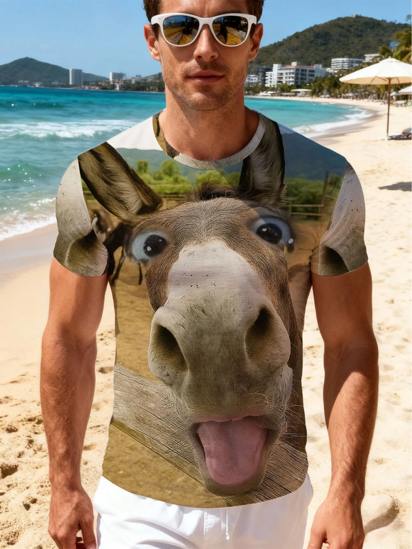 Men's Short Sleeve T Shirt 3D Funny Donkey Close Up Farm Print Casual Street Graphic Tops