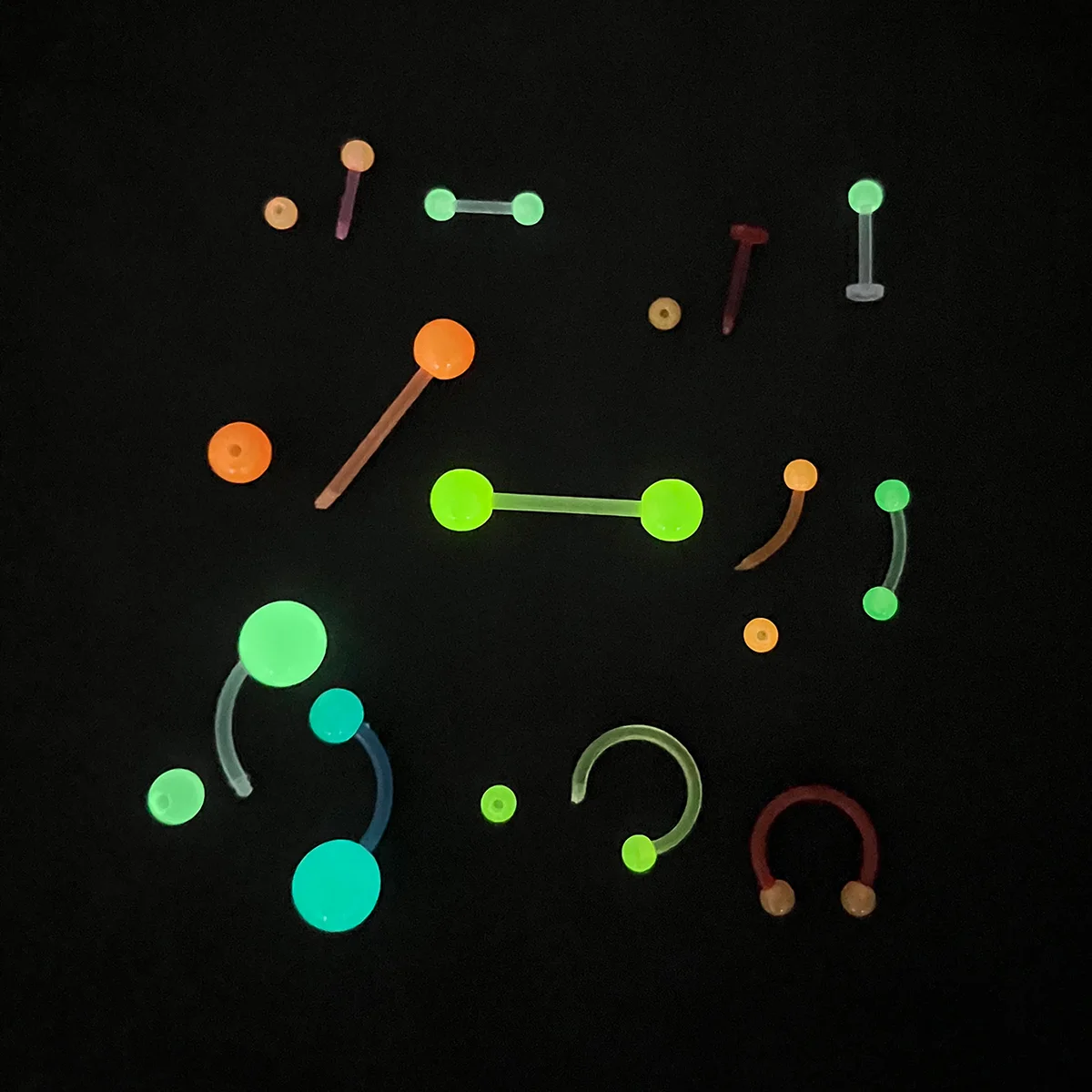 60pcs glow-in-the-dark Body Piercing Kit Navel Eyebrows Lip Tongue Nose Piercing Ring Barbell Body Jewelry for Women Men