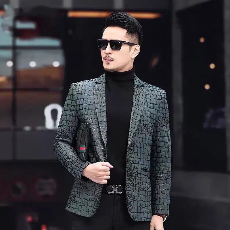 

2022 Spring Autumn Men New Genuine Sheepskin Jackets Male Leisure Slim Fit Overcoats Men's Printed Real Leather Coats N123