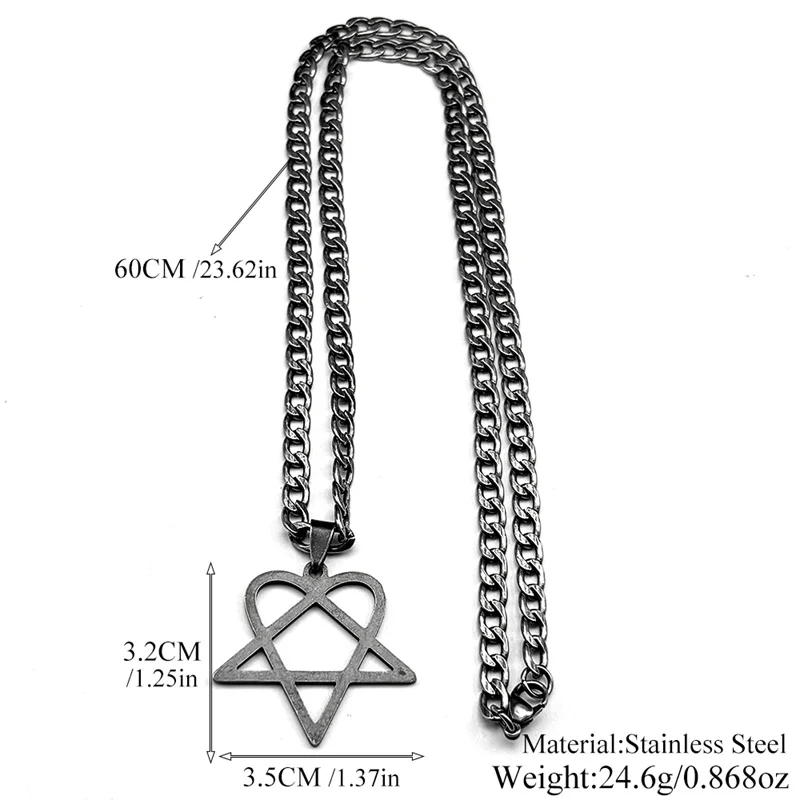 Goth Heartagram Stern Anhänger Halskette für Frauen Männer Edelstahl Gun Black Rock Musik Band HIM Fans Hip Hop Kette Schmuck – Detail 3