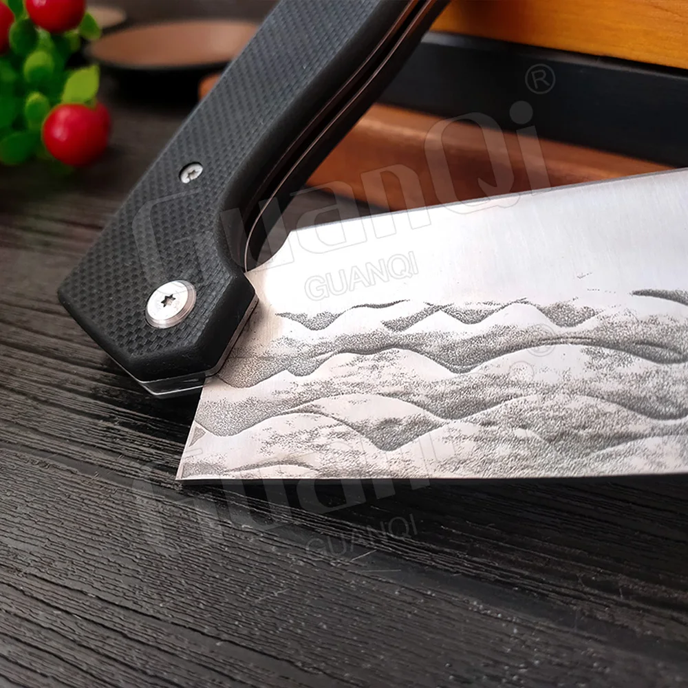 Folding Kitchen Chef Knife Stainless Steel Handmade Forged Cleaver Knife Sharp Fishing Knife Cutter Butcher Knife G10 Handle