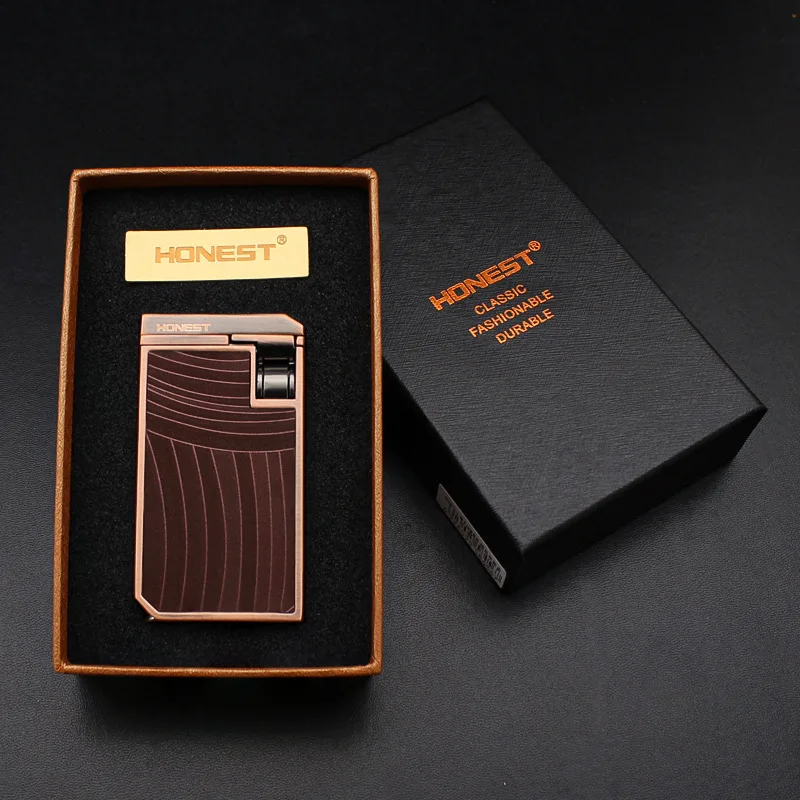 HONEST Windproof Design, Equipped with Cigar Diamond Blade, High-end Cigar Lighter, Dual Flame Jet Rod Ignition Gas Lighter