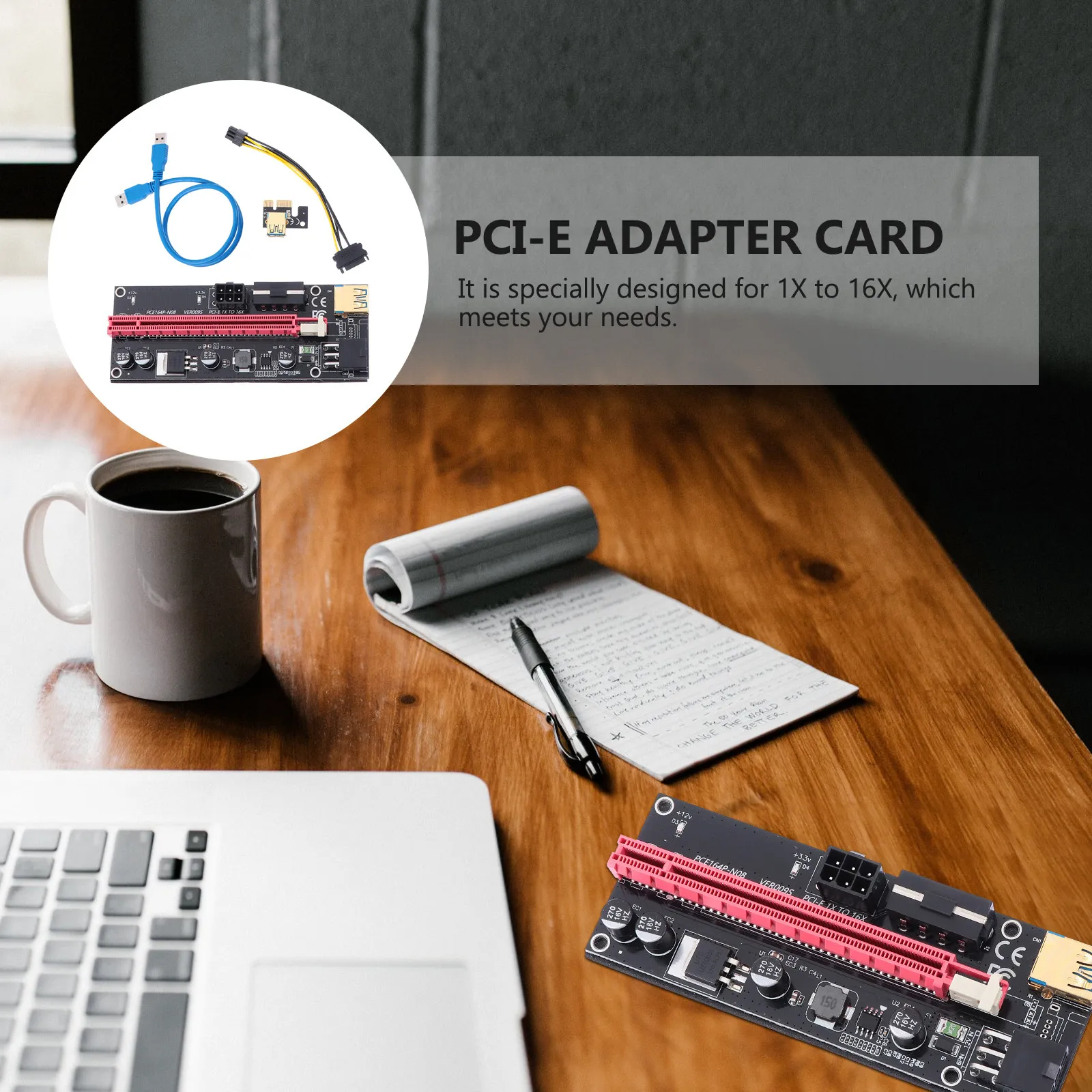 1 Juego de Tarjetas Riser PCIe 1X a 16X con 4 Condensadores Negros Sólidos, Fuente de Alimentación Independiente para GPU, Adaptador Riser Profesional para Minería