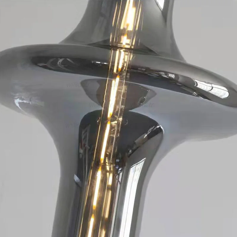 Creative Glass Tube Pendant Lamp Cognac Smoke Clear Suspension Light Metal Hanging Ceiling Chandelier for Hotel Cafe Bar Bedside