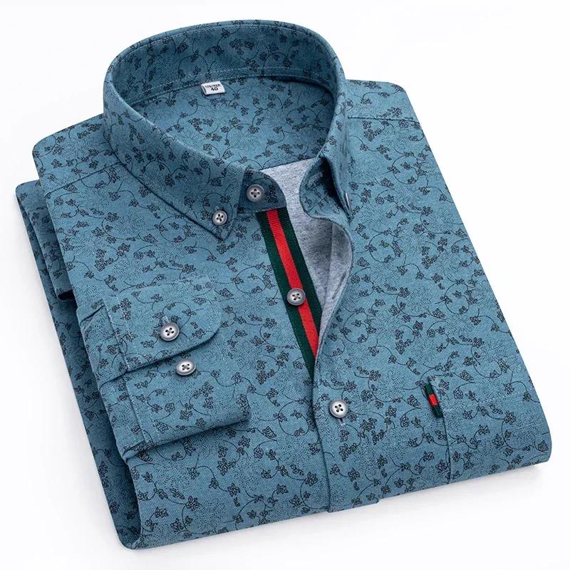 Męska nowe koszule moda kwiatowy nadruk Oxford z kołnierzem z długim rękawem luźny rozmiar męska duża koszula spersonalizowana ubrania imprezowe
