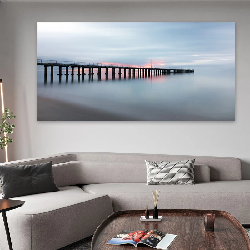 Lake Surface Long Bridge Natural Landscape Canvas Painting Scenery Posters and Prints Wall Pictures For Living Room Home Decor