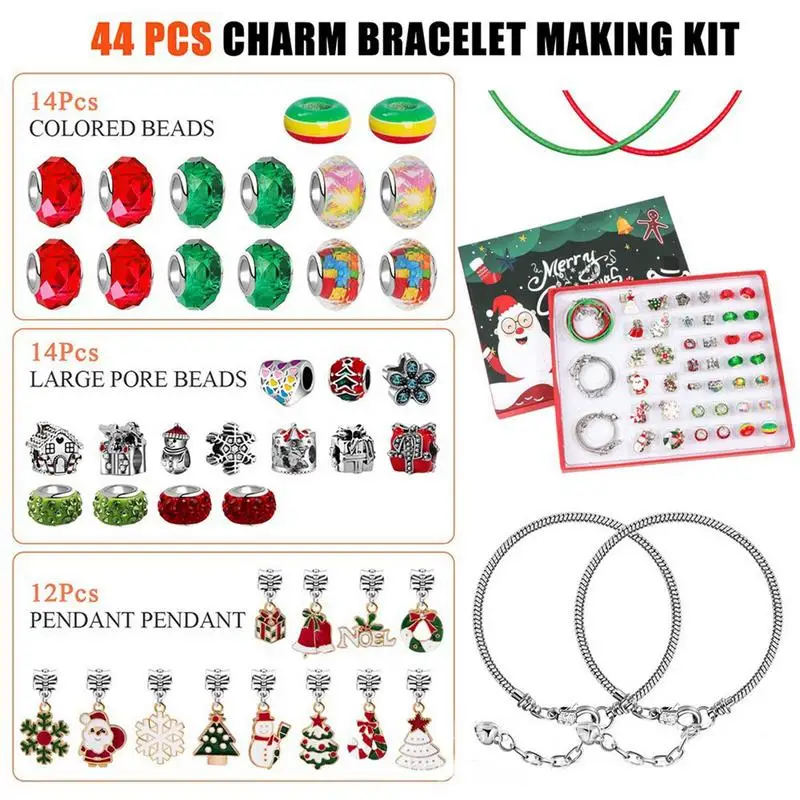 Christmas Countdown Calendar 2024 Jewelry Advent Calendar Set Necklace Bracelet Making Kit Surprise Gift Box For Kids Adults