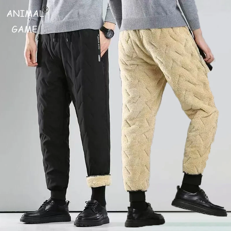 Animal Game Men Thick Fleece Waterproof Sweatpant Winter Windproof Casual Baggy Pants Winter Lambswool Warm Work Pants Trousers