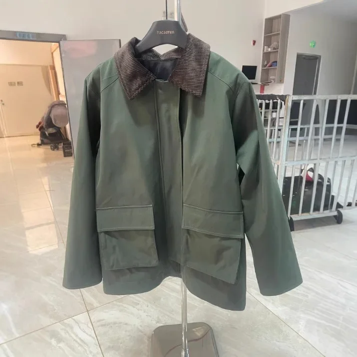 Women's Khaki Jacket Vintage Notched Lapel Oversized Spring Fall Coat Casual Unstructured Blazer