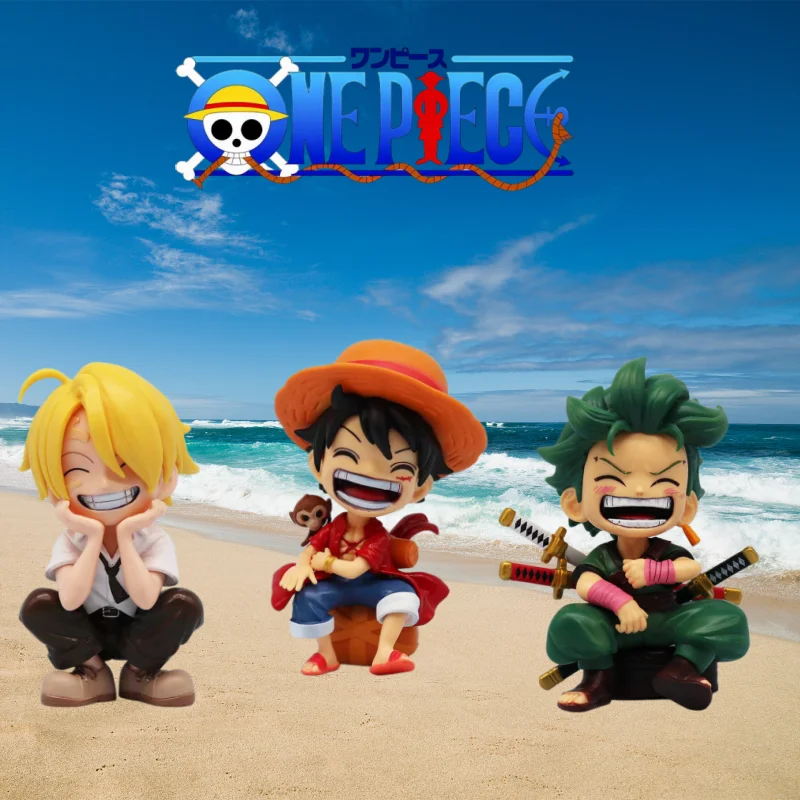 Figura de One Piece Chibi Luffy Zoro Sanji, Piratas del Sombrero de Paja sentados, coleccionable de anime, regalo de cumpleaños perfecto para fanáticos del anime