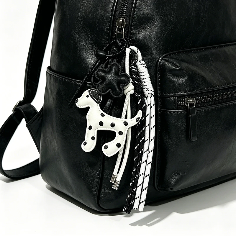 Vintage Style Spotted Dog Bag Pendant PU Leather Lightweight Design Hanging Rope Rope Cartoon Design Charm