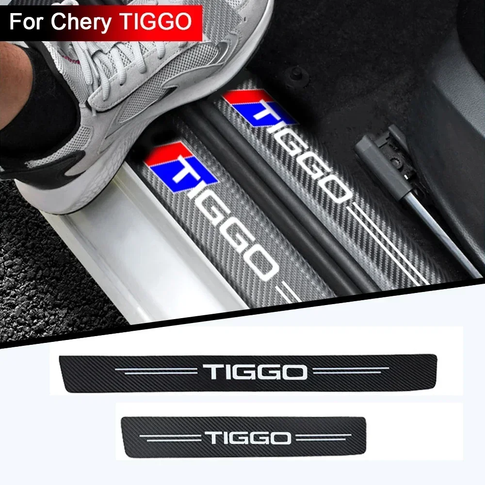 Carbon Fiber Car Door Sill Anti Scratch Protector Stickers For CHERY Tiggo Badge 2 3 5 7 8 3X 5X Rear Trunk Bumper Guard