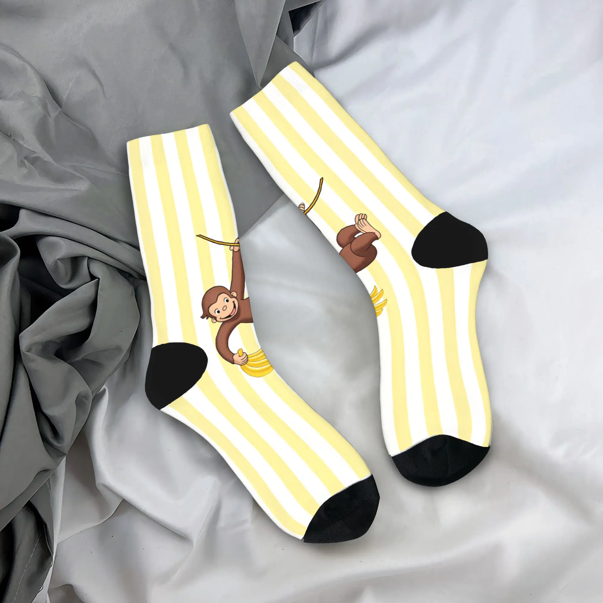 Curious George Monkey Socks  Harajuku Stockings Autumn Anti Sweat Men Socks High Quality Design Skateboard Socks