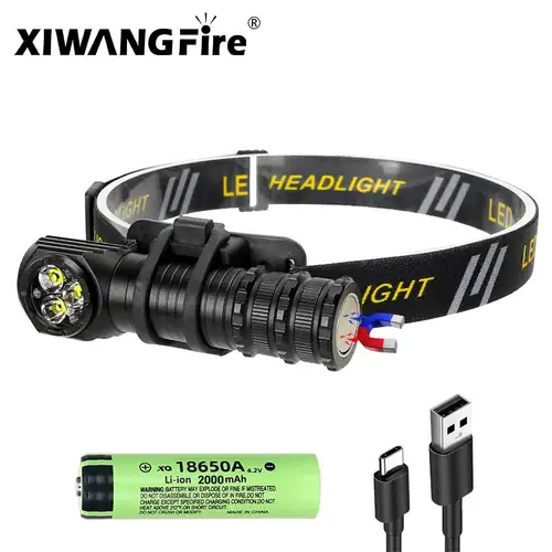 XIWANGFIRE T300 USB C 충전식 미니 18650 헤드램프, 자석 테일 캠핑 낚시 랜턴 포함 헤드 손전등, 1300lm 5700K 