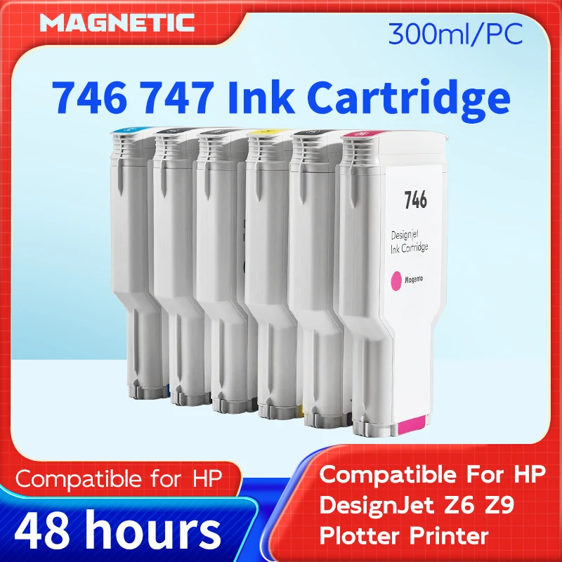 Pigment Ink Cartridge Compatible for HP DesignJet Z6 Z9 Z9+ Printer, for HP746, HP747 Models P2V82A P2V83A P2V80A Color Inkjet