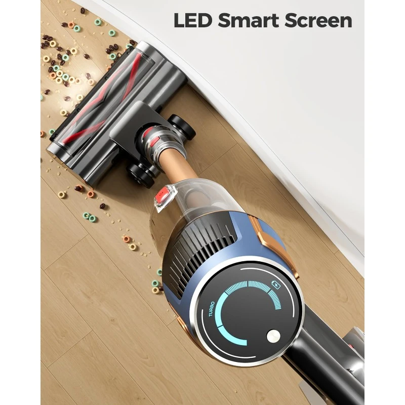 ED Screen, Cordless Vacuum Cleaner,1.5L Dust Cup, Rechargeable Lightweight Vacuum for Hardwood Floor, Carpets, Pet Hair