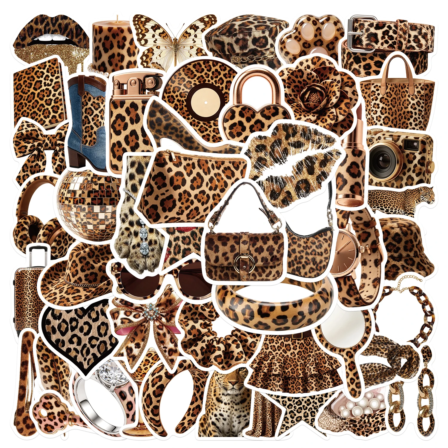 50PCS Brown leopard print Y2K Stickers DIY Phone Case Laptop Water Cup Computer Toy Stickers