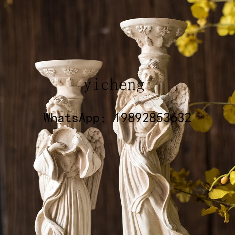 X2  Vintage Athens Goddess Sculpture Candle Holder Entryway Tabletop Romantic Roman Column Ornament