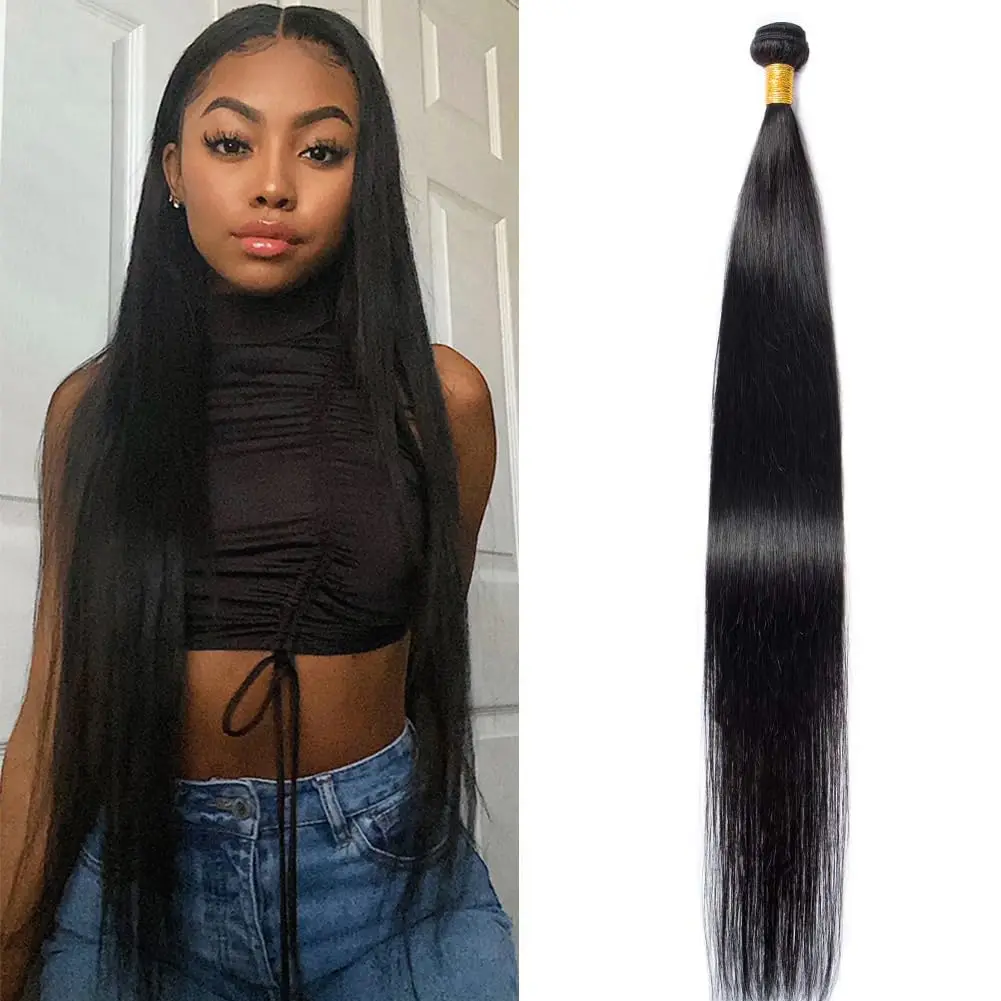 Alimice 1Pc Unprocessed Brazilian Virgin Hair Straight Human Hair One Bundle 24inch Weave Weft Extension Natural Black Color