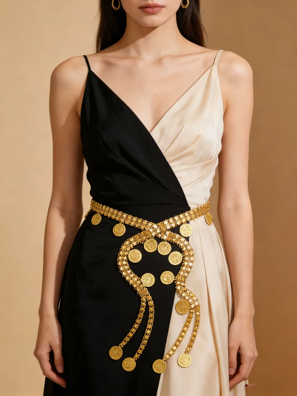 

Middle Eastern Style Gold Plated Belt Shiny Golden Coin Design for Ladies Wedding Dresses Evening Gowns Party Wear