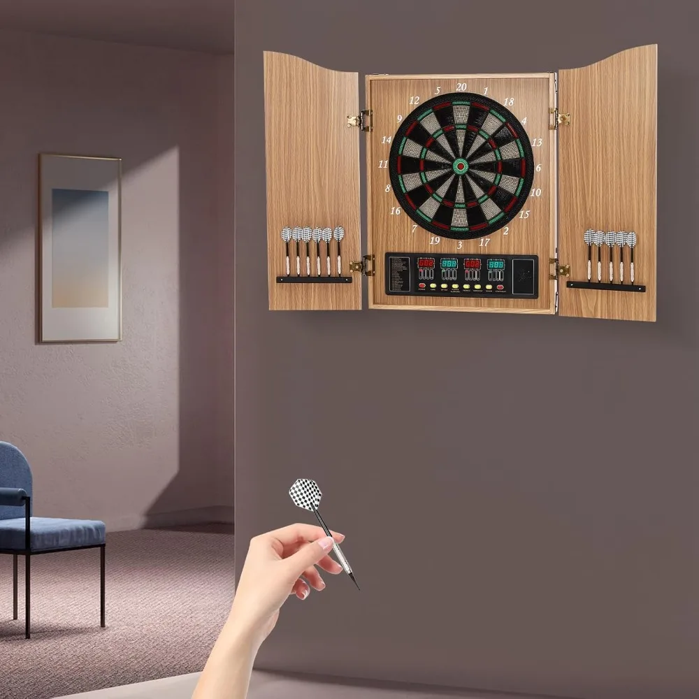 Electronic Dartboard Machine, Decorative Dartboard Cabinet Set Dartboard Professional Wireless Use with Darts Accessories Wood