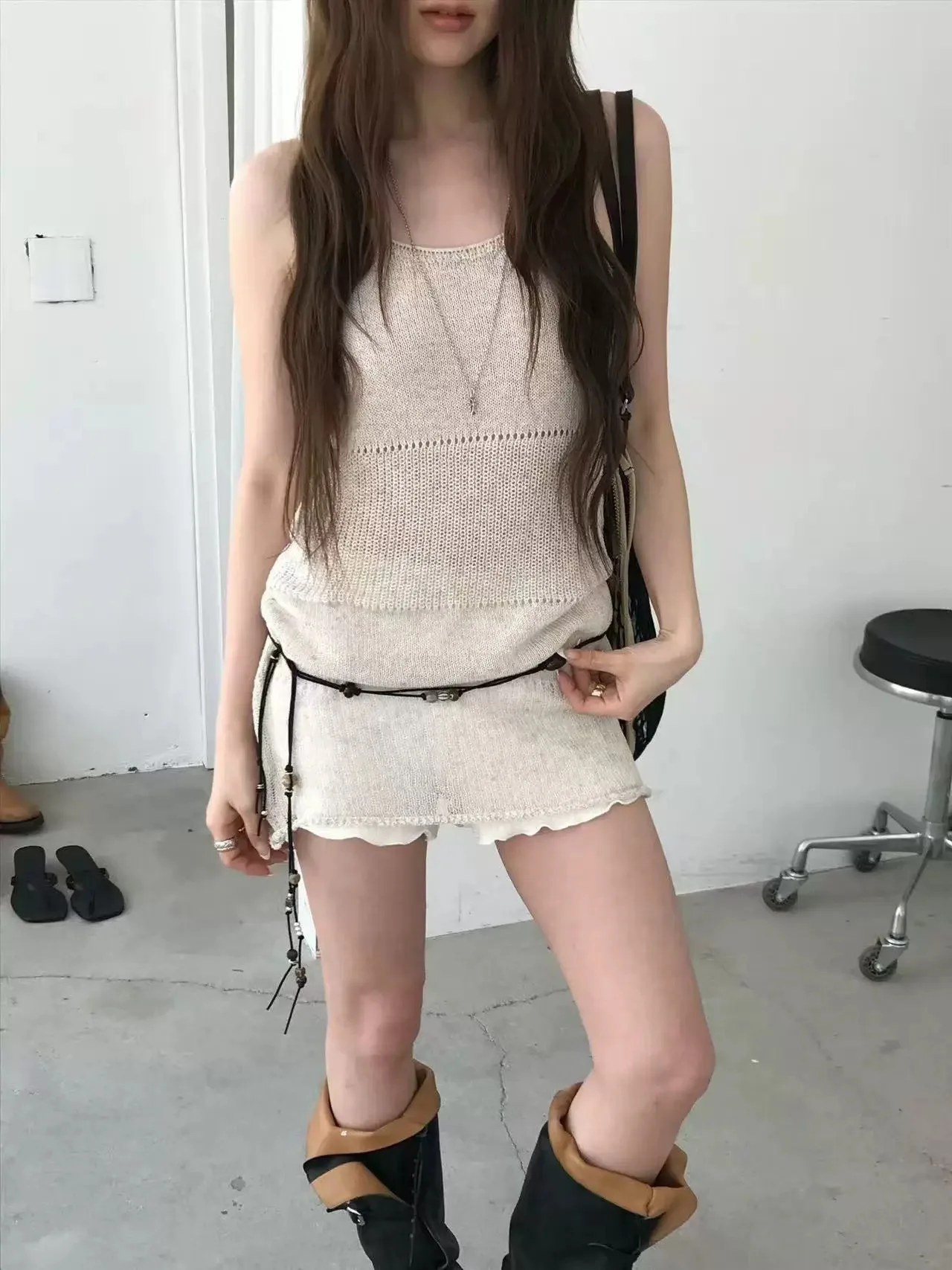 

Korean Style Lace Trim V-Neck Strap Vest Women's Sweet Soft Style Top Dongdaemun Summer New Arrival Loose Fit Linen Blend