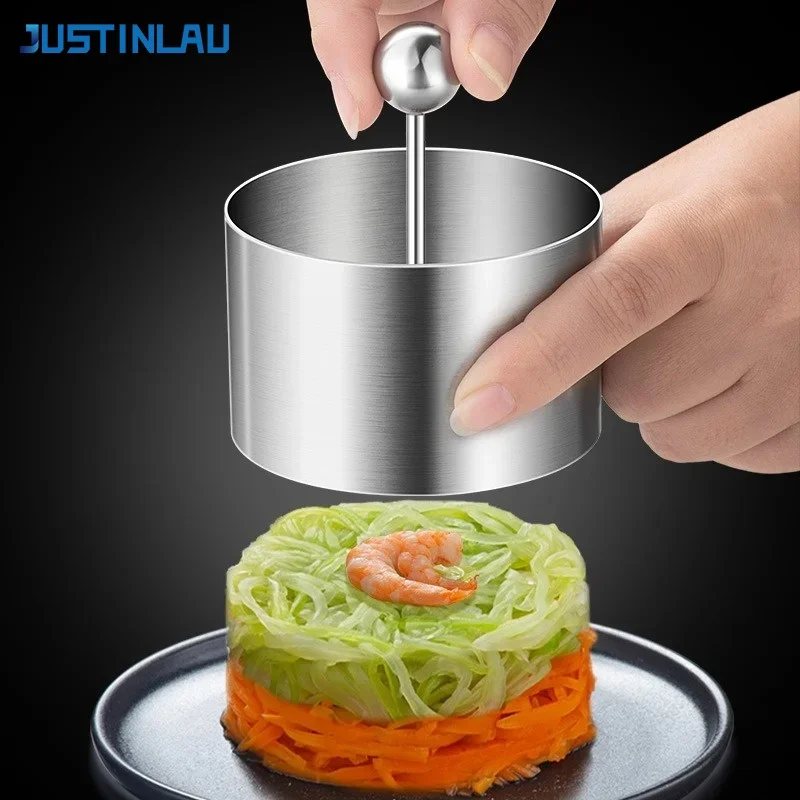 JUSTINLAU Round Stainless Steel Rices Ball Mold With Pusher Cake Mousse Ring  Food Press Tool Easy Demoulding Sushi Making Mould