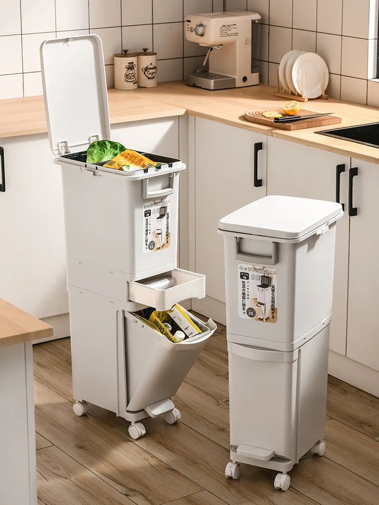 

Футболка большого размера, бытовой мусорный бак, разделение для влажной и сухой уборки, кухонный бак, пластик