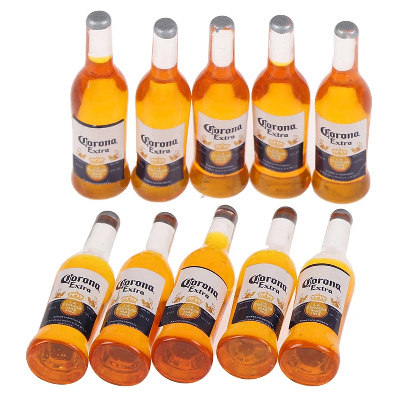 【M】10Pcs 1:6 Dollhouse Miniature Resin Beer Bottle Simulation Wine Bottle Model Doll House Accessories Kids Toys