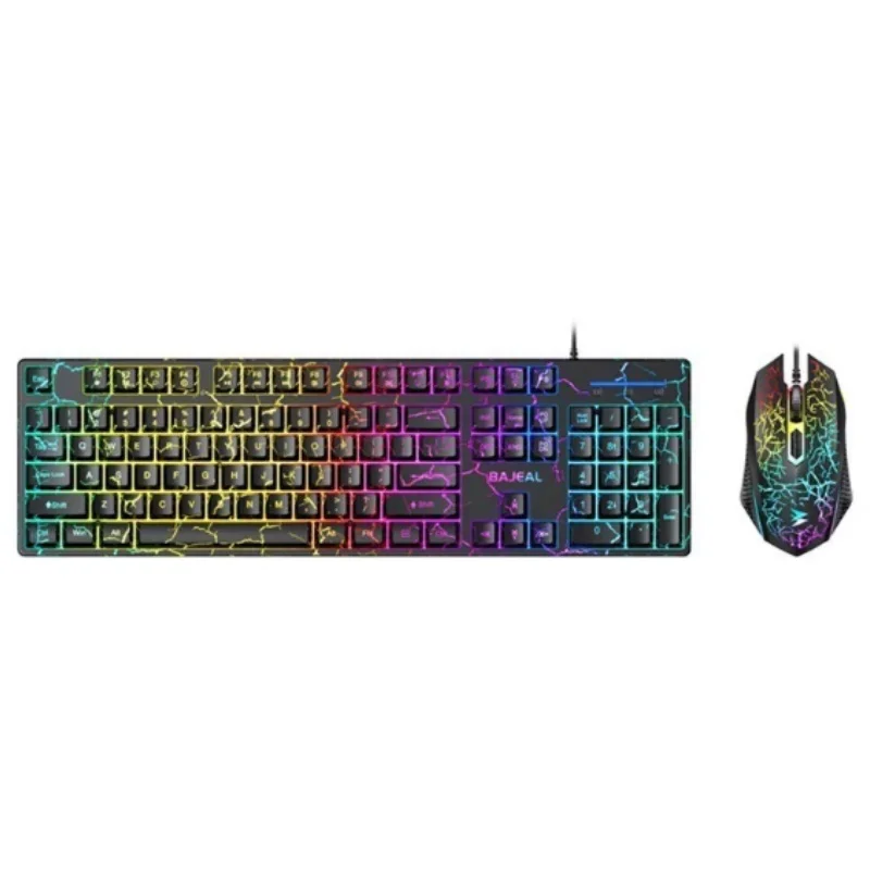 BAJEAL T550 Crack Font Backlit Keyboard Mouse Set Mechanical Keycap Glowing Keyboard Mouse for Gaming And Typing