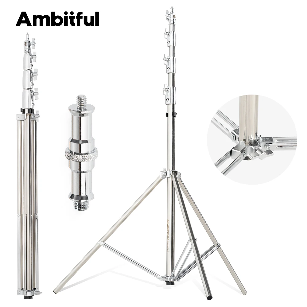 Ambitful AS-400PRO – support d'éclairage en acier inoxydable, vis 1/4'' 3/8'', charge maximale 10KG, trépied à coussin d'air pour lumière LED, boîte à lumière, flash