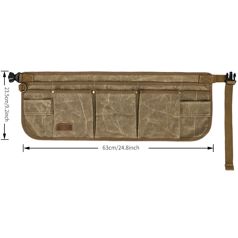 Heavy Duty Utility Work Tool Waist Bag Belt Waxed Canvas Tool Apron with 13 Pockets for Woodworking Gardening Artists Craftsmen