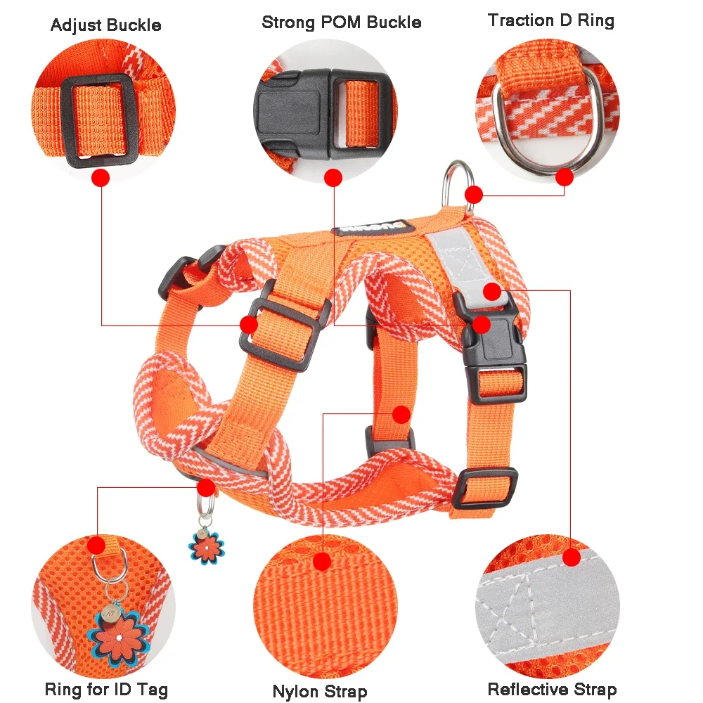 Reflective Breathable Dog Harness And Leash Set For Small Dogs_voghion.com
