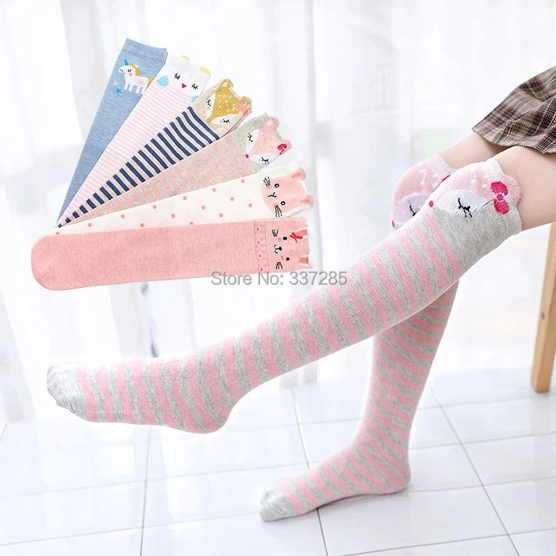 Spring autumn girls cotton ankle short lovely Stockings Cartoon Unicorn kids child Knee High Socks infant Baby Over Knee Socks