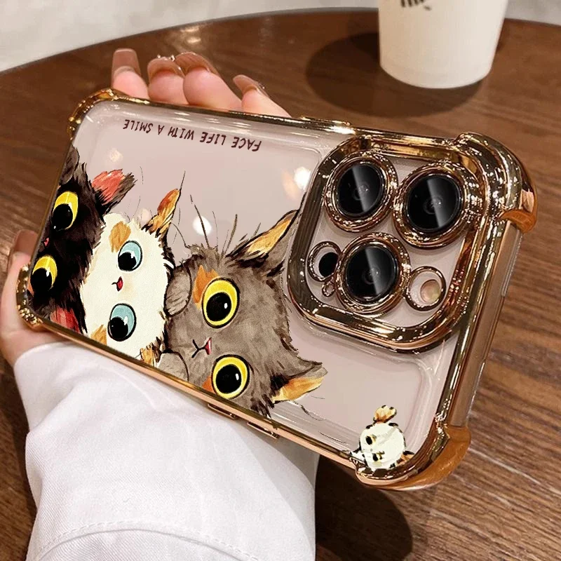 Cute Funny Cat Case For Samsung Galaxy A57 A37 A27 A56 A16 A55 A35 A36 A34 A26 A53 A52 A23 A15 A14 A07 A06 A05S Plating Cover