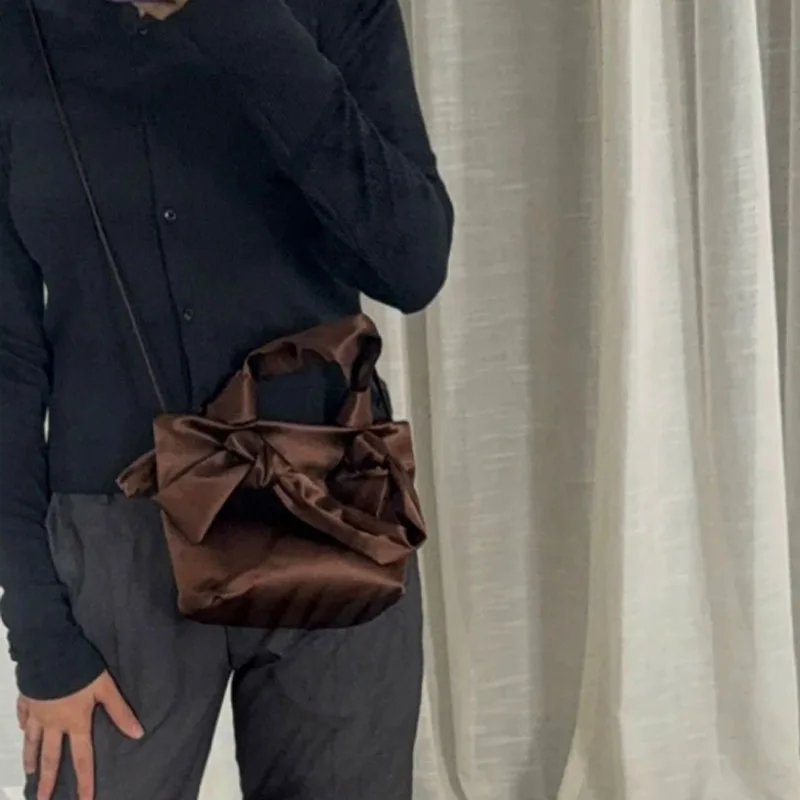 New Handmade Knotted Satin Handbag Korean Retro Fashion Shoulder Bag Crossbody bag