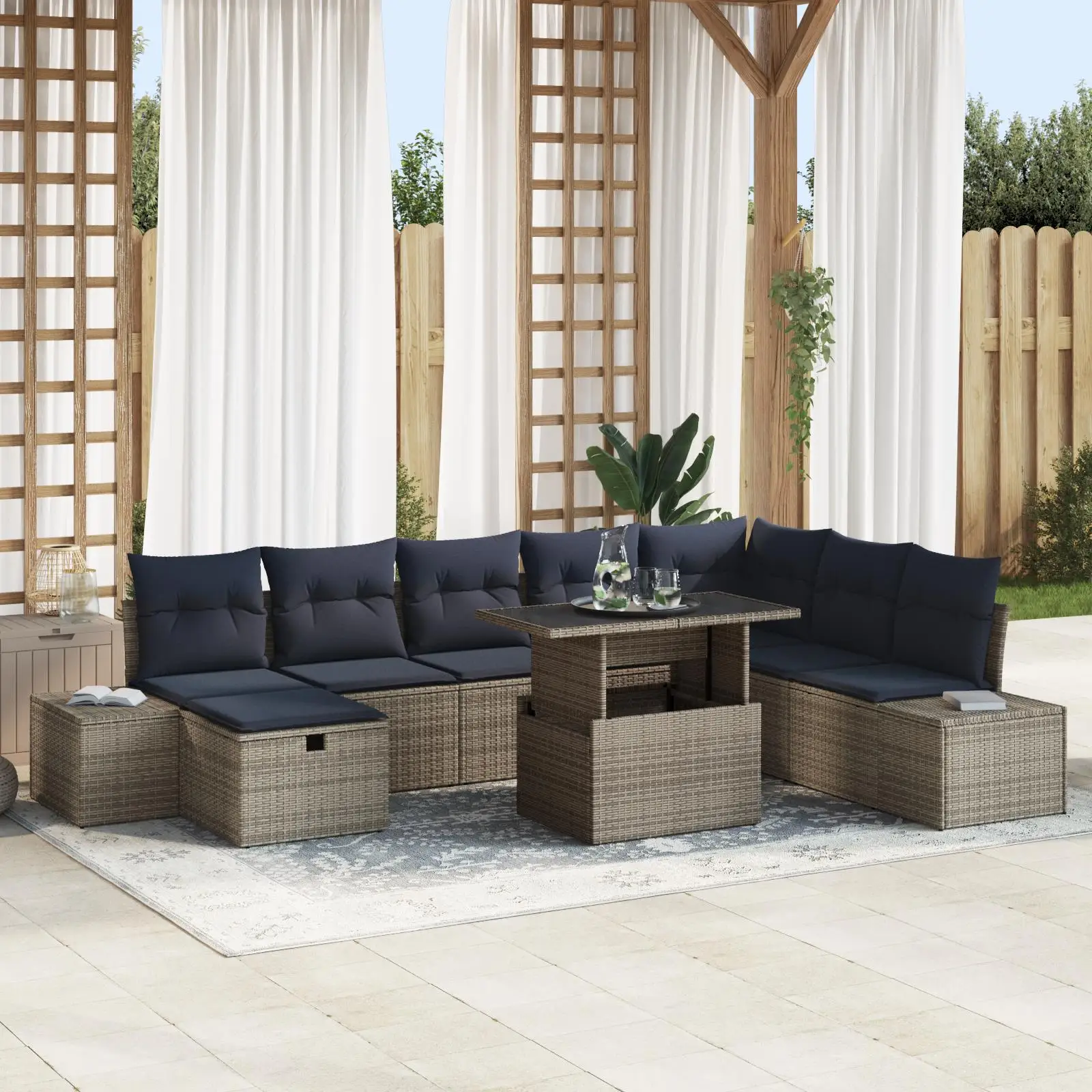 

9 Piece Grey Rattan Garden Sofa Set with Cushions Outdoor Furniture Patio Living Room Seating