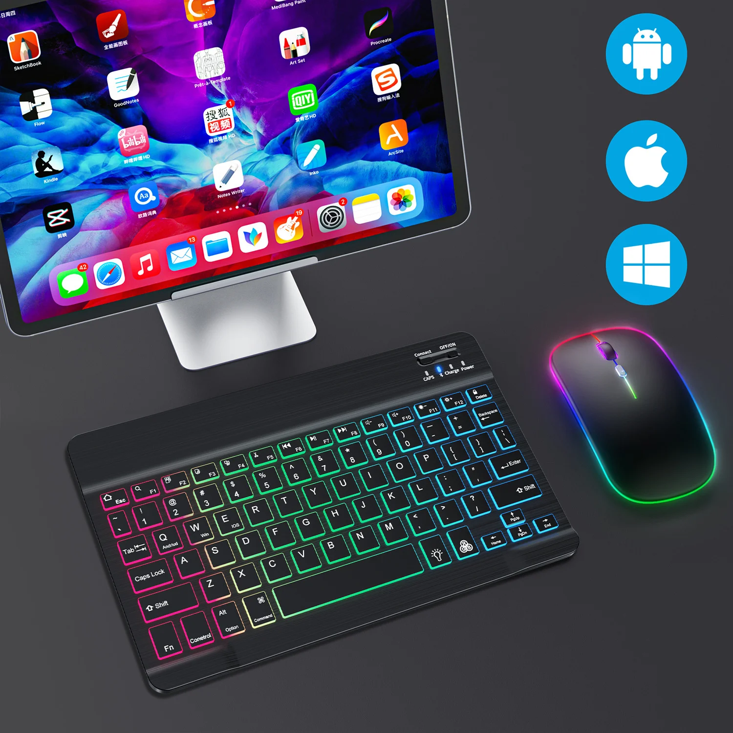 

Bluetooth Wireless Keyboard Rechargeable Mini Keypad RGB Backlit Russian Spanish Korean Keyboard For iPad Tablet Apple Android