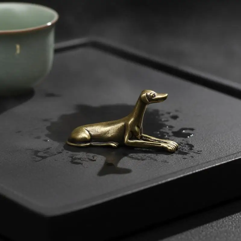 Brass Little Dog Ornament – Hand-Carved Chinese Zodiac Desktop Figurine, Tea Pet Decor, Miniature Landscape Statue