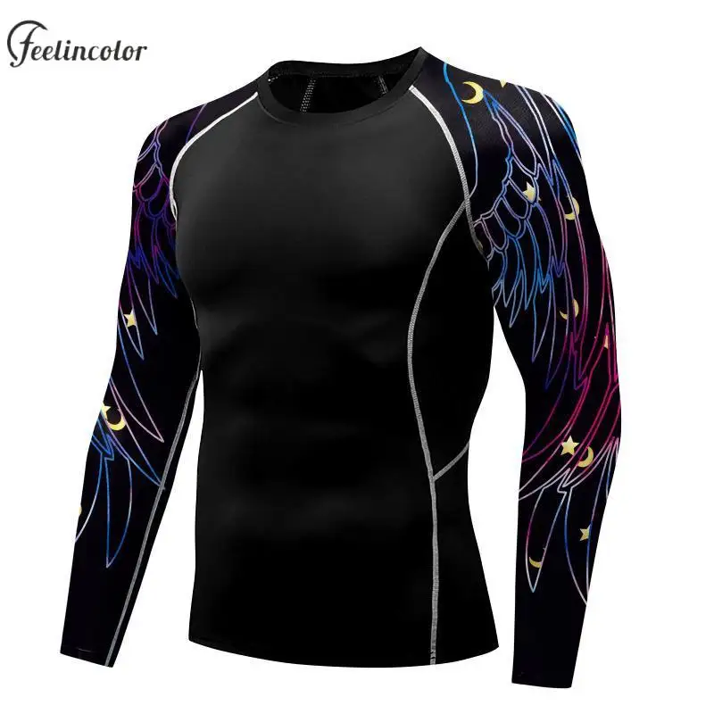 Compression Shirt for Men Wing Graphics T-shirts Long Sleeve Gym Fitness Tights Quick Drying Workout Tops Summer Male Clothing