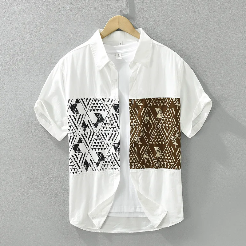 

Мужская летняя футболка из чистого хлопка с цветными блоками, американский ретро-дизайн, хит продаж