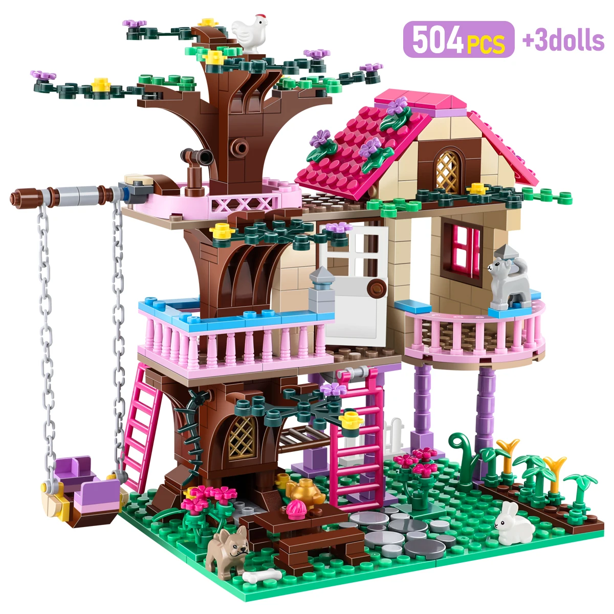 Ville arbre maison vacances d'été Villa château blocs de construction ensembles figurines jardin rue vue bricolage jouets pour enfants fille cadeau d'anniversaire