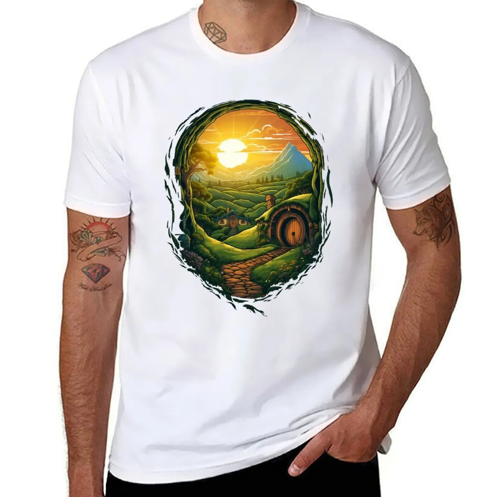 

J.R.R. Tolkien, Bag End, Shire, Bilbo, Frodo, LOTRO T-Shirt man t shirt heavy cotton T-Shirt