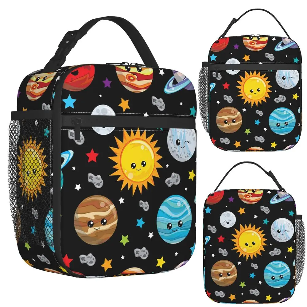 Kawaii Planets Cute Solar System Insulated Lunch Bag for Women Kids Portable Food Boxes Thermal Lunch Box Tote