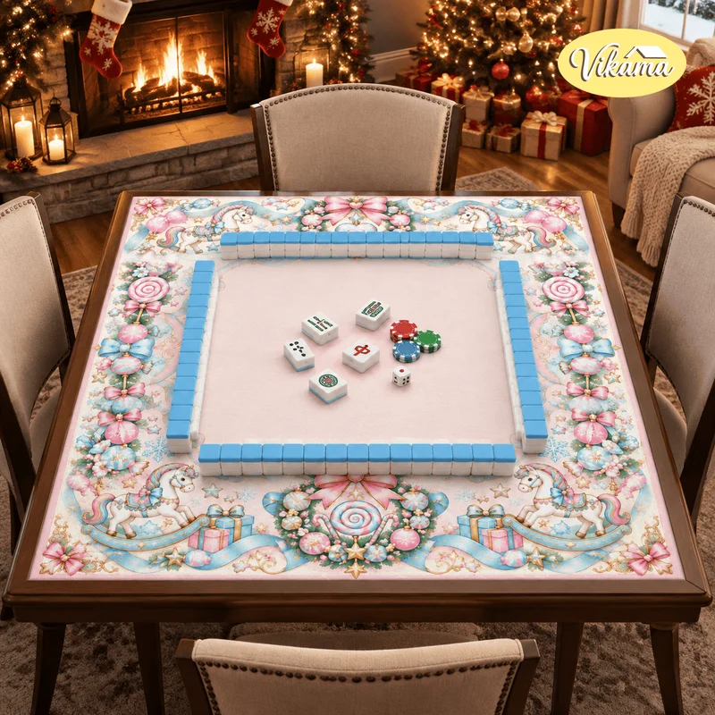 ChristmasUnicorn Mahjong Table MatNon Slip WashableKids Family Game NightHoliday Party GiftHoliday