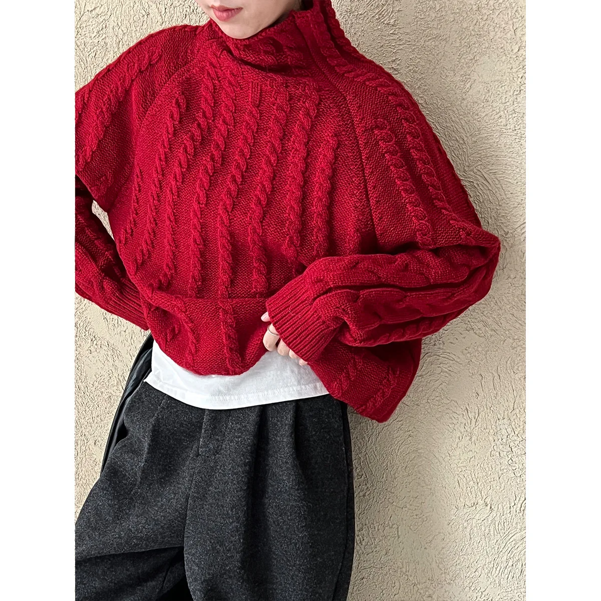 Korean Style Fried Dough Twists Knitwear Women's Autumn And Winter New Thickened High Neck Loose Pullover Top